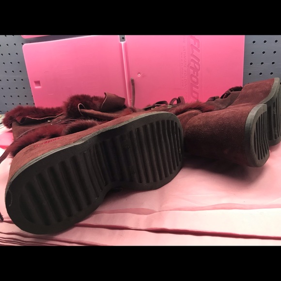 El Dantes burgundy fur knee boots goth platform 7 - Picture 5 of 8